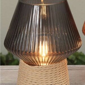 Gray Battery Operated Glass Lantern With Timer